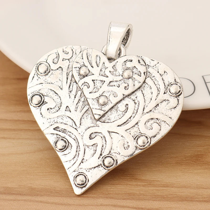 2 Tibetan Silver Heart Charms Pendants 67x55mm
