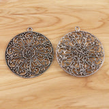 2 Tibetan Silver Large Hollow Round Charms Pendants for Necklace Making 57x63mm