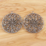 2 Tibetan Silver Large Hollow Round Charms Pendants for Necklace Making 57x63mm