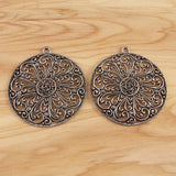 2 Tibetan Silver Large Hollow Round Charms Pendants for Necklace Making 57x63mm