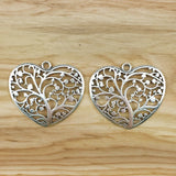 2 Large Hollow Tree Heart Charms Pendants for Necklace Making