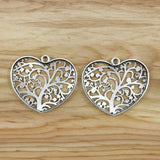2 Large Hollow Tree Heart Charms Pendants for Necklace Making