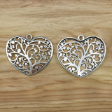 2 Large Hollow Tree Heart Charms Pendants for Necklace Making