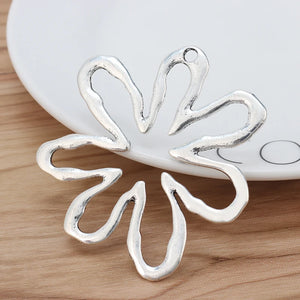 2 Tibetan Silver Flower Charms Pendants for Jewelry Making 65x61mm