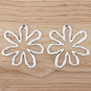 2 Tibetan Silver Flower Charms Pendants for Jewelry Making 65x61mm