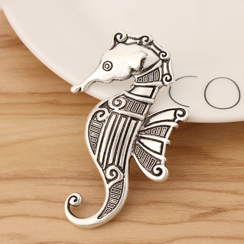 2 Tibetan Silver Sea Horse Charms Pendants 67x41mm