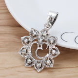 2 Tibetan Silver OM AUM Yoga Symbol Charms with Rhinestone Lotus Flower Pendants