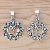 2 Tibetan Silver OM AUM Yoga Symbol Charms with Rhinestone Lotus Flower Pendants