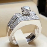 Wedding Bands Round Zircon Rings Shinning Prong Setting Silver Fine Jewel