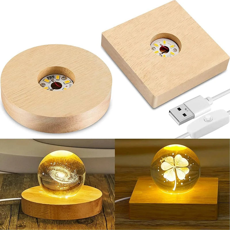 Wood LED Display Base Stand for Crystal Glass