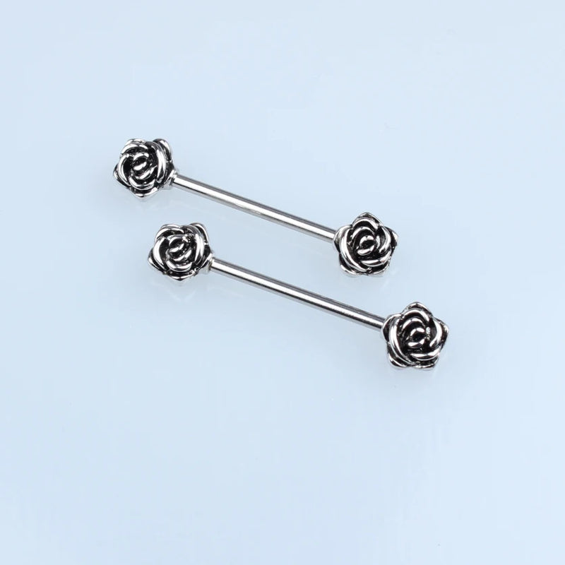 2 Surgical Steel 14G Rose Nipple Ring Bar Body Piercing