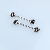 2 Surgical Steel 14G Rose Nipple Ring Bar Body Piercing