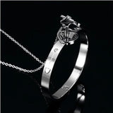 Couple Jewelry Love Lock Bracelet & Key Pendant Necklace Set