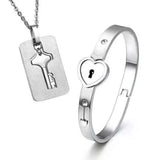 Couple Jewelry Love Lock Bracelet & Key Pendant Necklace Set