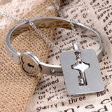 Couple Jewelry Love Lock Bracelet & Key Pendant Necklace Set
