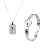 Couple Jewelry Love Lock Bracelet & Key Pendant Necklace Set