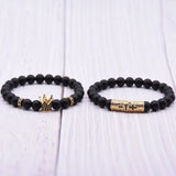 2-Piece Natural Stone Beaded Men Bracelet Small Crown Matte Jewelry