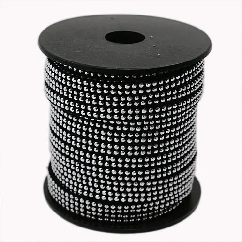 2 Row Silver Aluminum Studded Korea Faux Suede Cord 5x2mm 20yards/roll