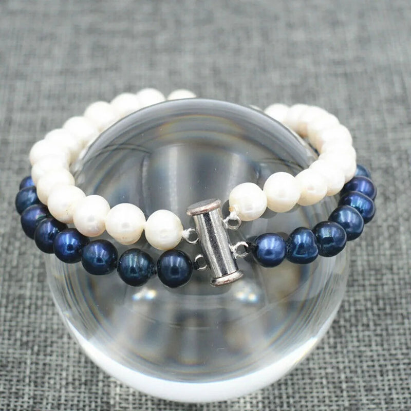 2 Rows 7-8mm & Akoya Pearl Bracelet 8''