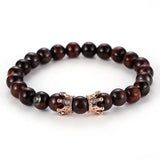 Crown Zircon Lion Head Bangle & Tiger Eye Stone Bracelet Set