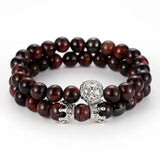 Crown Zircon Lion Head Bangle & Tiger Eye Stone Bracelet Set