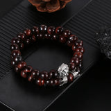 Crown Zircon Lion Head Bangle & Tiger Eye Stone Bracelet Set