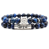 Tiger Eye Stone Beads Bracelet with Lion Head Bangle