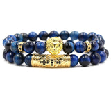 Tiger Eye Stone Beads Bracelet with Lion Head Bangle
