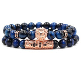 Tiger Eye Stone Beads Bracelet with Lion Head Bangle