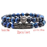 Tiger Eye Stone Beads Bracelet with Lion Head Bangle