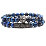 Tiger Eye Stone Beads Bracelet with Lion Head Bangle