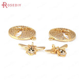 2 Sets Brass Zircon Round Honeybee Charms Pendants Jewelry Making
