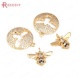 2 Sets Brass Zircon Round Honeybee Charms Pendants Jewelry Making