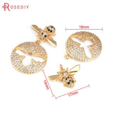 2 Sets Brass Zircon Round Honeybee Charms Pendants Jewelry Making