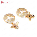 2 Sets Brass Zircon Round Honeybee Charms Pendants Jewelry Making
