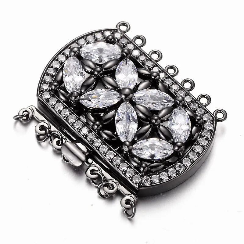 2 Sets Brass CZ Box Clasps Rectangle Mixed 34x43x9mm