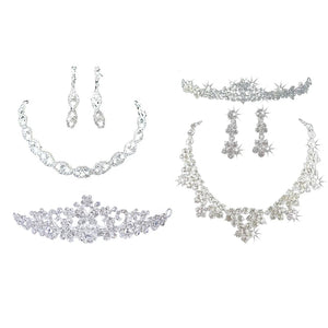 Bridal Necklace Earring Set: Tiara, Earring, 3 Necklace Set Rhinestone Wedding