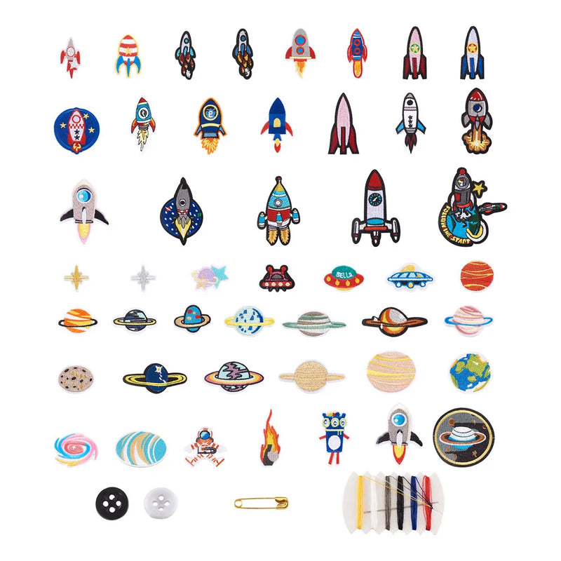 2 Sets Space Planets Astronaut Rocket Embroidered Patches Iron Sew Felt Cloth