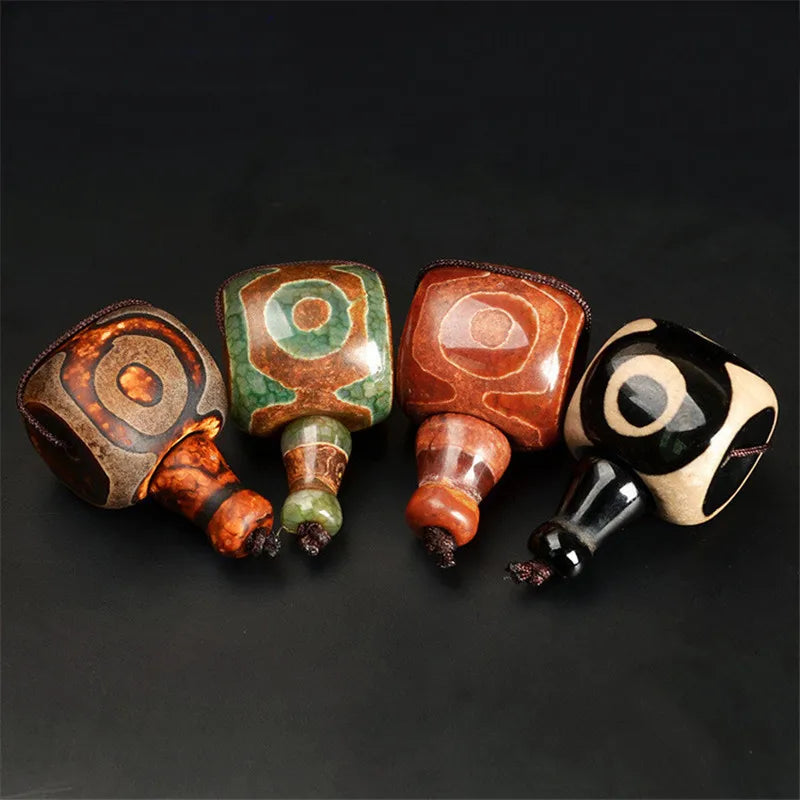 2 Sets Tibetan Eyes Dzi Bead Antiqued Stone Tee Pagoda Spacer Buddha Head Bead