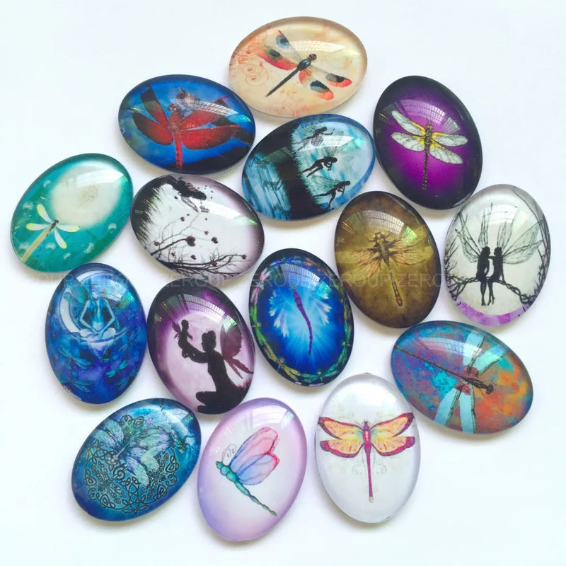 2 Sizes Photo Glass Cabochons Mixed Pattern Domed Oval Jewelry Accessories