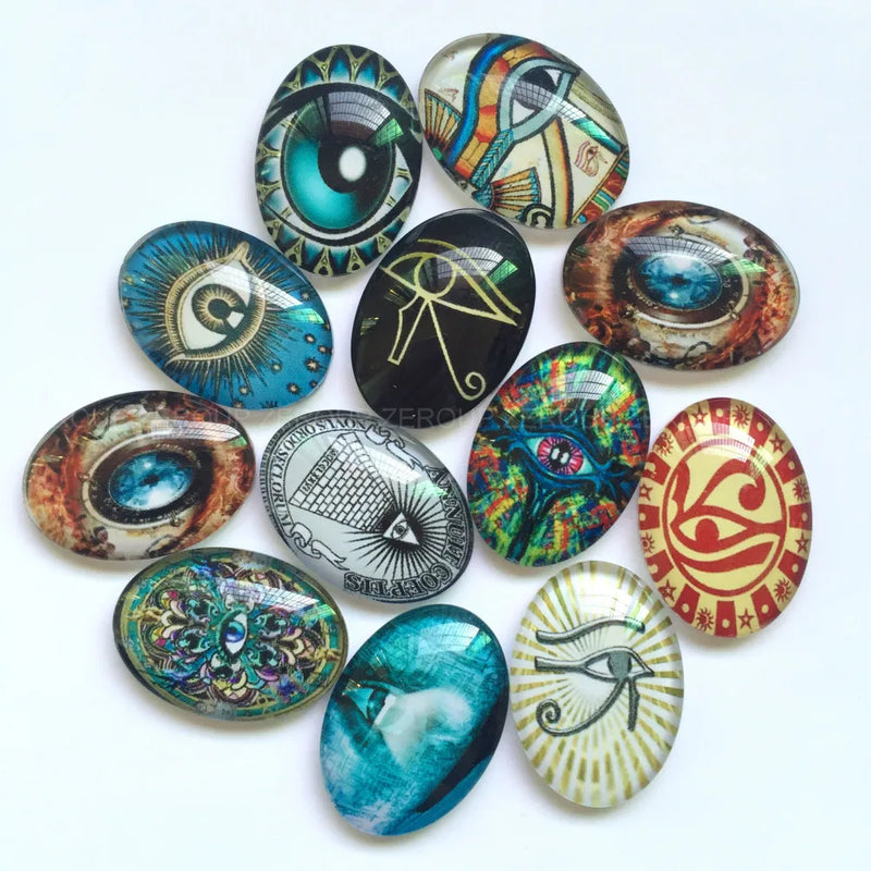 Mixed Pattern Oval Glass Cabochons for Jewelry TP-416
