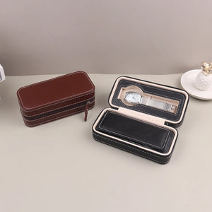 2 Slot PU Leather Watch Box Portable Travel Watch Storage Case