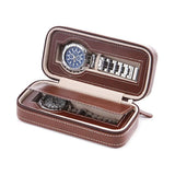 Brown Faux Leather Watch Box Travel Case Organizer Zipper Storage