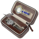 Brown Faux Leather Watch Box Travel Case Organizer Zipper Storage