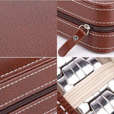 Brown Faux Leather Watch Box Travel Case Organizer Zipper Storage