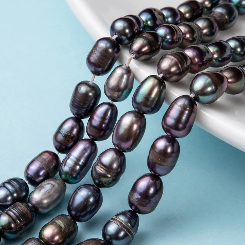 7~8mm Prussian Blue Rice Shape Pearl Beads 42pcs/strand