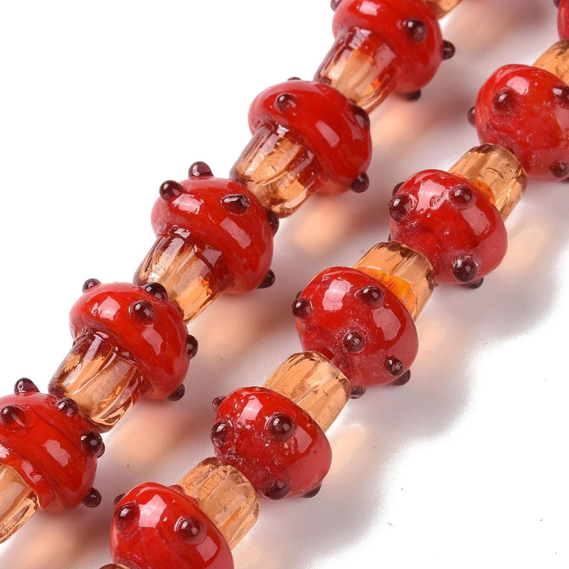 2 Mushroom Lampwork Beads for DIY Earring Bracelet Necklace Jewelry Making