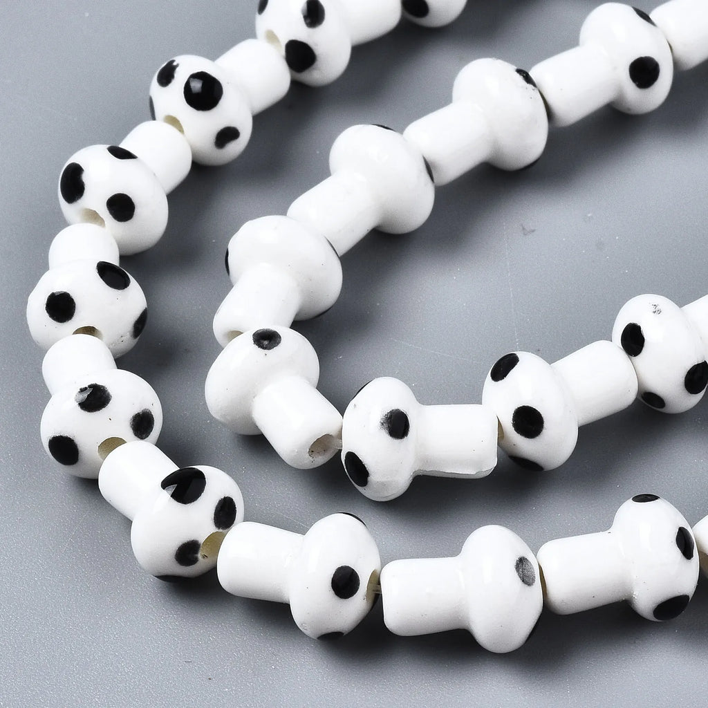 2 Strands Mushroom Porcelain Ceramic Beads Mixed Charms for Jewelry DIY