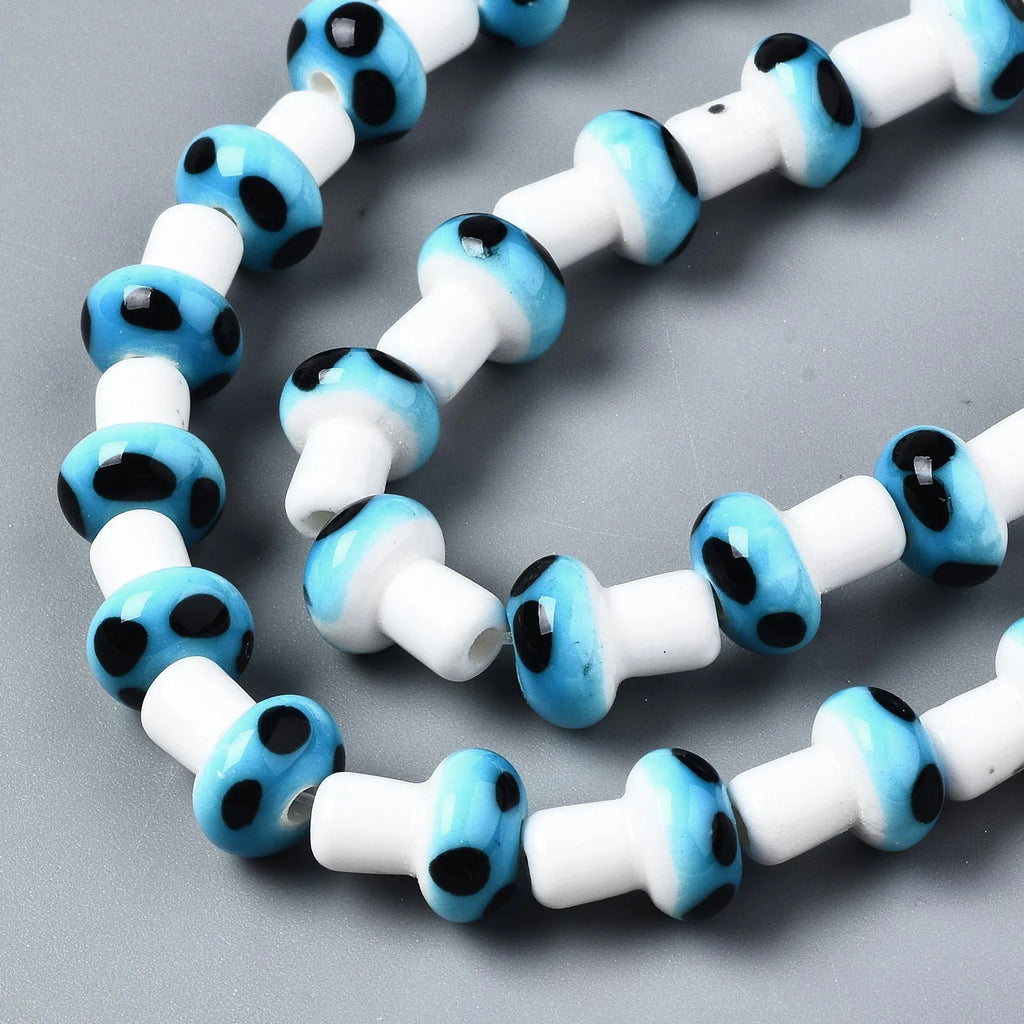 2 Strands Mushroom Porcelain Ceramic Beads Mixed Charms for Jewelry DIY