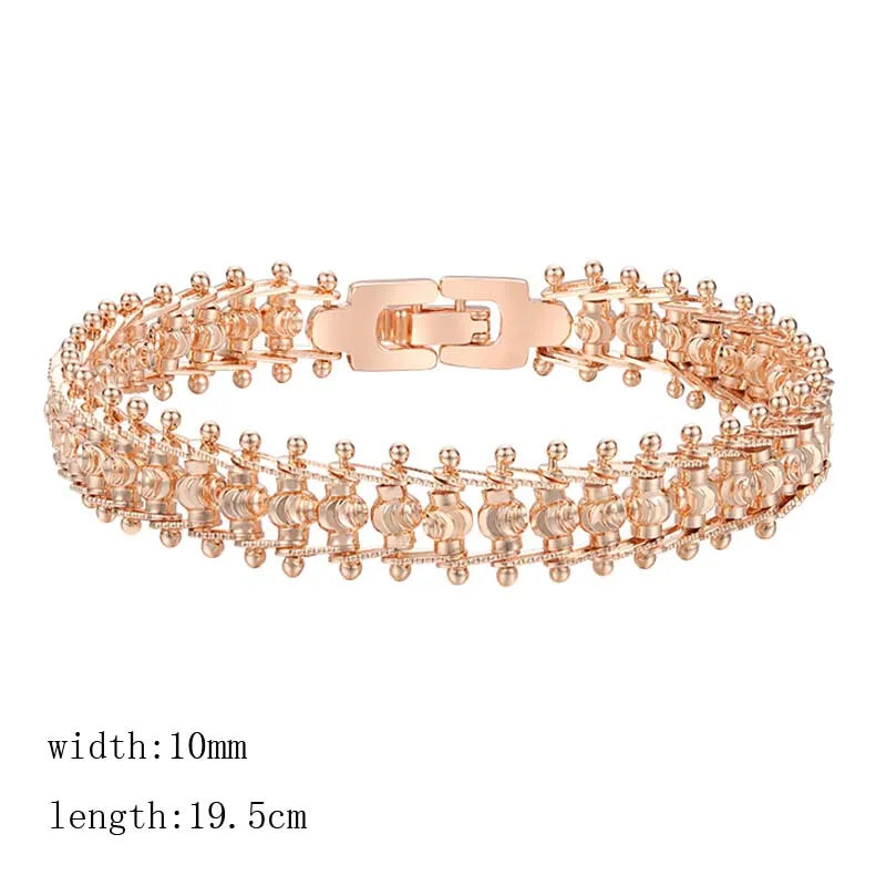 2 Style Women Smooth/Carve Beads Geometric Rose Strand Chains Bracelets
